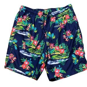 Lands' End Mens Swim Trunks Floral Tropical Hawaiian Beach Shorts Size M‎